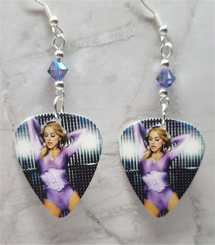 Madonna Guitar Pick Earrings with Violet Purple Swarovski Crystals