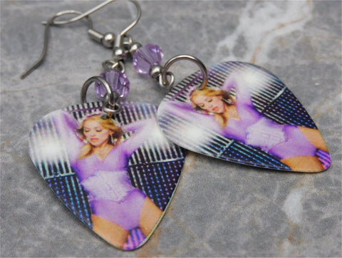 Madonna Guitar Pick Earrings with Violet Purple Swarovski Crystals