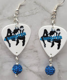 Madonna and Justin 4 Minutes Guitar Pick Earrings with Capri Blue Pave Beads