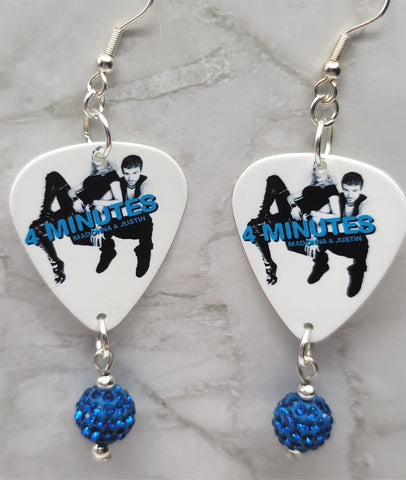 Madonna and Justin 4 Minutes Guitar Pick Earrings with Capri Blue Pave Beads