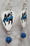 Madonna and Justin 4 Minutes Guitar Pick Earrings with Capri Blue Pave Beads