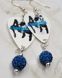 Madonna and Justin 4 Minutes Guitar Pick Earrings with Capri Blue Pave Beads