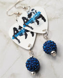 Madonna and Justin 4 Minutes Guitar Pick Earrings with Capri Blue Pave Beads