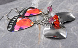Madonna Confessions On A Dance Floor Guitar Pick Earrings with Stainless Steel Heart Charms and Swarovski Crystal Dangles