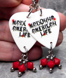 Madonna American Life Guitar Pick Earrings with Red Swarovski Crystal Dangles