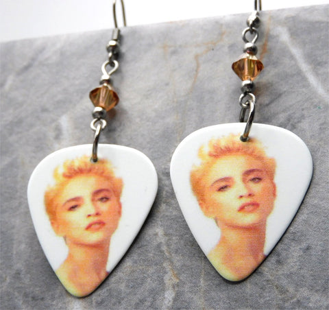 Madonna Guitar Pick Earrings with Metallic Sunshine Swarovski Crystals