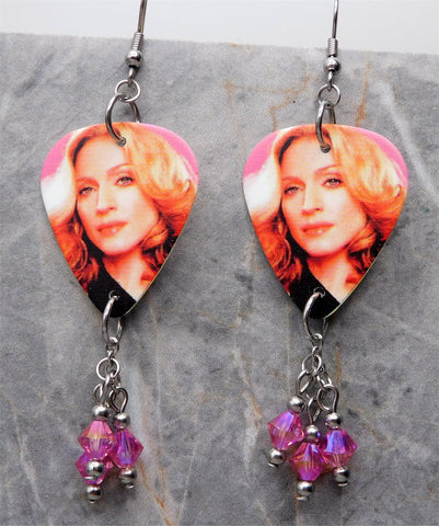 Madonna Guitar Pick Earrings with Pink ABx2 Swarovski Crystals