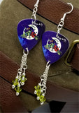 Mago de Oz Mägo de Oz La Bruja Guitar Pick Earrings with Green Swarovski Crystal Dangles