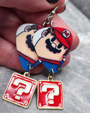 Super Mario Bros Mario Guitar Pick Earrings with Question Box Red Charms