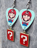 Super Mario Bros Mario Guitar Pick Earrings with Red Question Box Charms