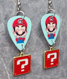 Super Mario Bros Mario Guitar Pick Earrings with Red Question Box Charms