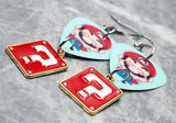 Super Mario Bros Mario Guitar Pick Earrings with Red Question Box Charms