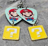 Super Mario Bros Mario Guitar Pick Earrings with Yellow Question Box Charms