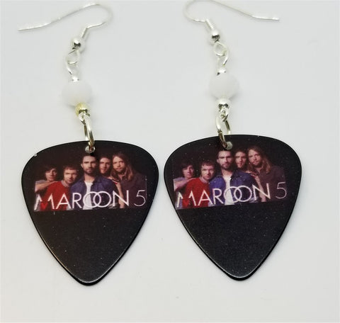 Maroon 5 Group Picture Guitar Pick Earrings with White Swarovski Crystals