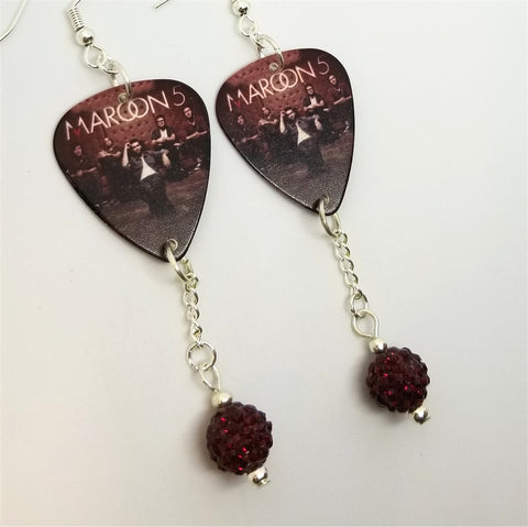 Maroon 5 Pure Imagination Guitar Pick Earrings with Red Pave Bead Dangles