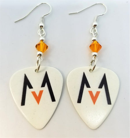 Maroon 5 Guitar Pick Earrings with Orange Swarovski Crystals