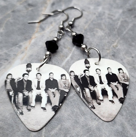 Maroon 5 Group Picture Guitar Pick Earrings with Black Swarovski Crystals