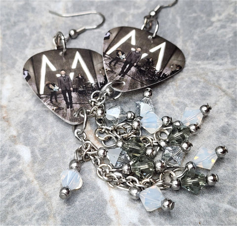Maroon 5 It Won't Be Soon Before Long Guitar Pick Earrings with Opal, Gray and Silver Swarovski Crystals Dangles