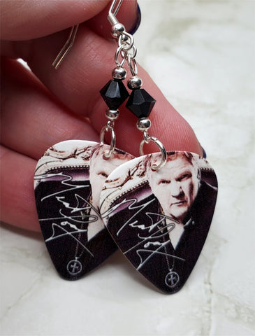 Meat Loaf Guitar Pick Earrings with Black Swarovski Crystals