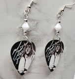 Meat Loaf Guitar Pick Earrings with White Alabaster Swarovski Crystals