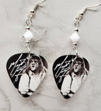 Meat Loaf Guitar Pick Earrings with White Alabaster Swarovski Crystals
