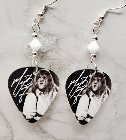 Meat Loaf Guitar Pick Earrings with White Alabaster Swarovski Crystals