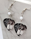 Meat Loaf Guitar Pick Earrings with White Alabaster Swarovski Crystals