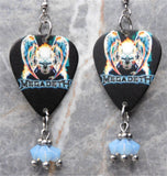 Megadeth Guitar Pick Earrings with Air Blue Opal Swarovski Crystal Dangles