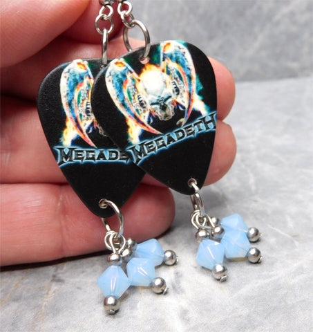 Megadeth Guitar Pick Earrings with Air Blue Opal Swarovski Crystal Dangles