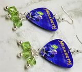 Megadeth Rust In Peace Guitar Pick Earrings with Green Swarovski Crystal Dangles