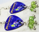Megadeth Rust In Peace Guitar Pick Earrings with Green Swarovski Crystal Dangles