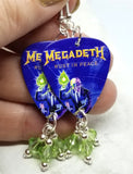Megadeth Rust In Peace Guitar Pick Earrings with Green Swarovski Crystal Dangles