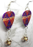 Megadeth Maximum Guitar Pick Earrings with Metallic Sunshine Swarovski Crystal Dangles