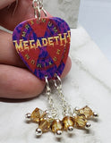 Megadeth Maximum Guitar Pick Earrings with Metallic Sunshine Swarovski Crystal Dangles