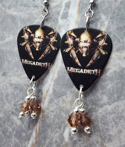 Megadeth Guitar Pick Earrings with Brown Swarovski Crystal Dangles