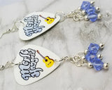 Merle Haggard Guitar Pick Earrings with Blue Swarovski Crystal Dangles
