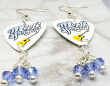 Merle Haggard Guitar Pick Earrings with Blue Swarovski Crystal Dangles