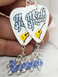 Merle Haggard Guitar Pick Earrings with Blue Swarovski Crystal Dangles