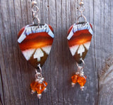 Metallica Master of Puppets Guitar Pick Earrings with Orange Swarovski Crystal Dangles