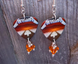 Metallica Master of Puppets Guitar Pick Earrings with Orange Swarovski Crystal Dangles