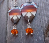 Metallica Master of Puppets Guitar Pick Earrings with Orange Swarovski Crystal Dangles