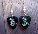 Metallica Black Album Guitar Pick Earrings with White Swarovski Crystals