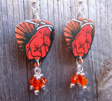 Metallica St Anger Guitar Pick Earrings with Orange Swarovski Crystal Dangles