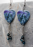 Metallica Grim Reaper Guitar Pick Earrings with Two Color Blended Swarovski Crystal Dangles