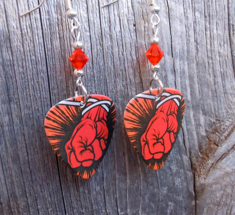 Metallica St Anger Guitar Pick Earrings with Orange Swarovski Crystals