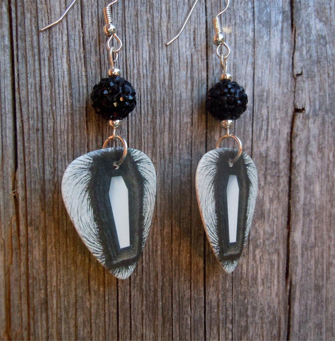 Metallica Death Magnetic Album Guitar Pick Earrings with Black Pave Beads