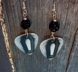 Metallica Death Magnetic Album Guitar Pick Earrings with Black Pave Beads