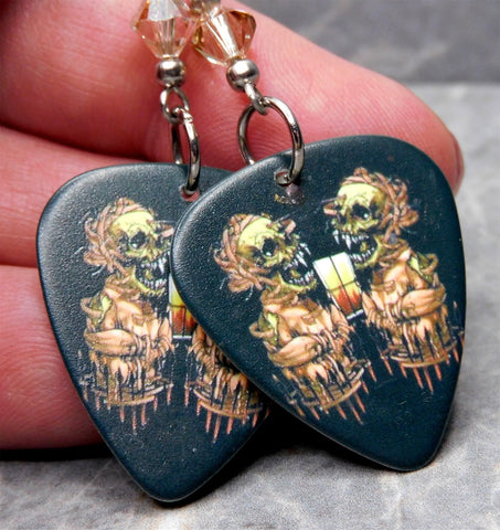 Metallica Skull Artwork Guitar Pick Earrings with Silk Swarovski Crystals