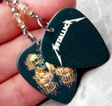 Metallica Skull Artwork Guitar Pick Earrings with Silk Swarovski Crystals