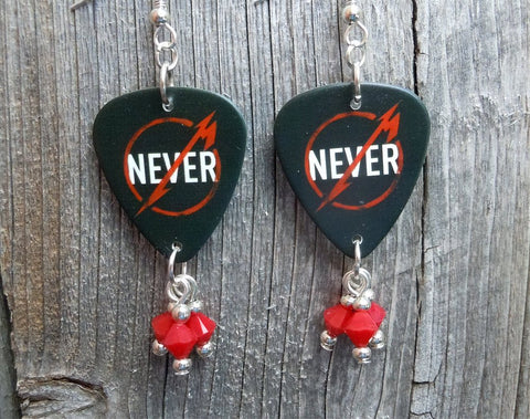 Metallica Through The Never Guitar Pick Earrings with Red Swarovski Crystal Dangles